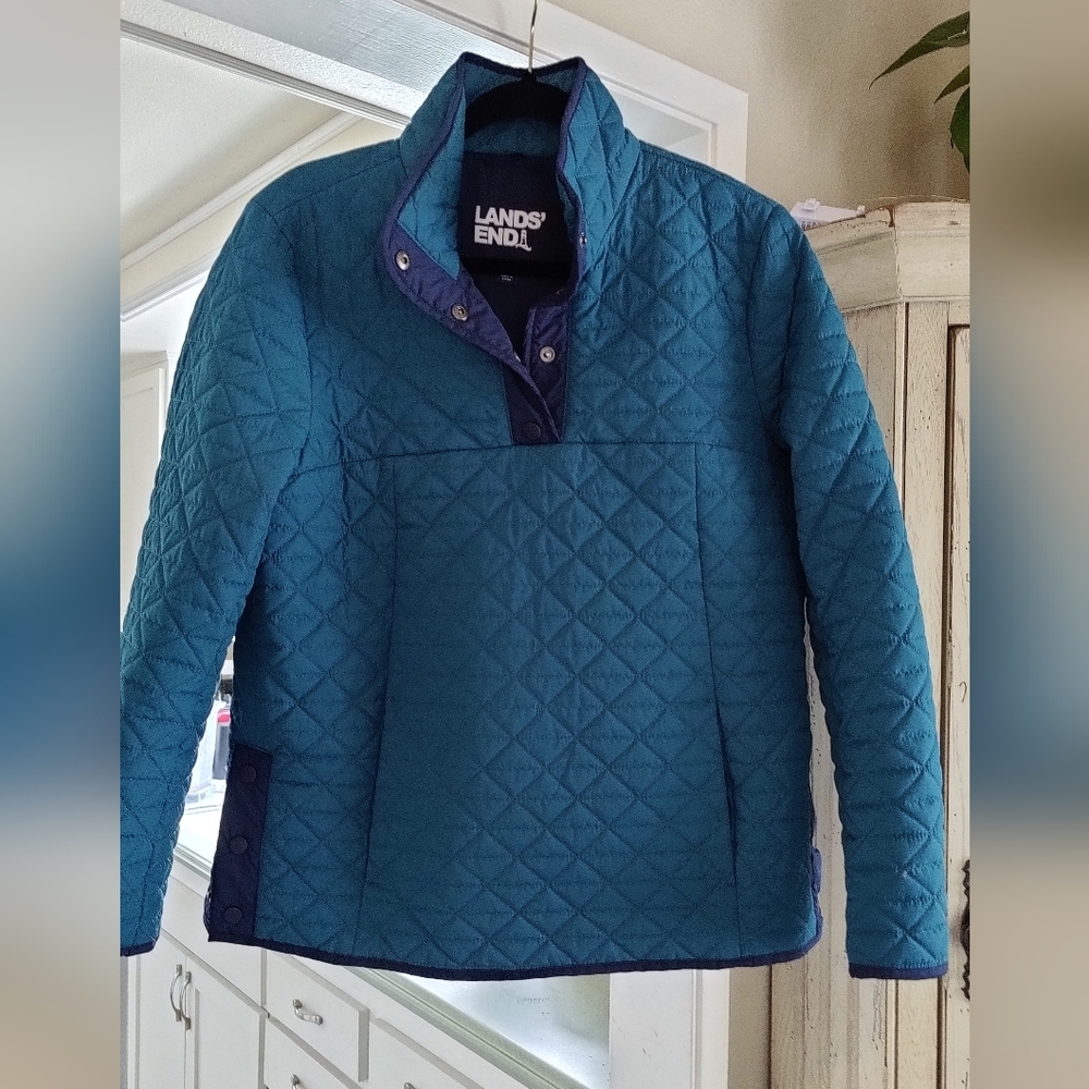 Lands' End Insulated Quilted Snap Neck Pullover Primaloft Water Resistant Medium